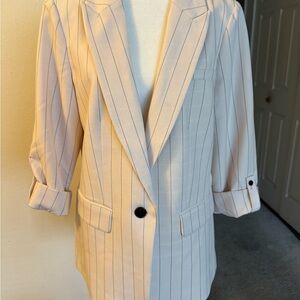 Maeve Anthropologie Cream Pinstripe Blazer